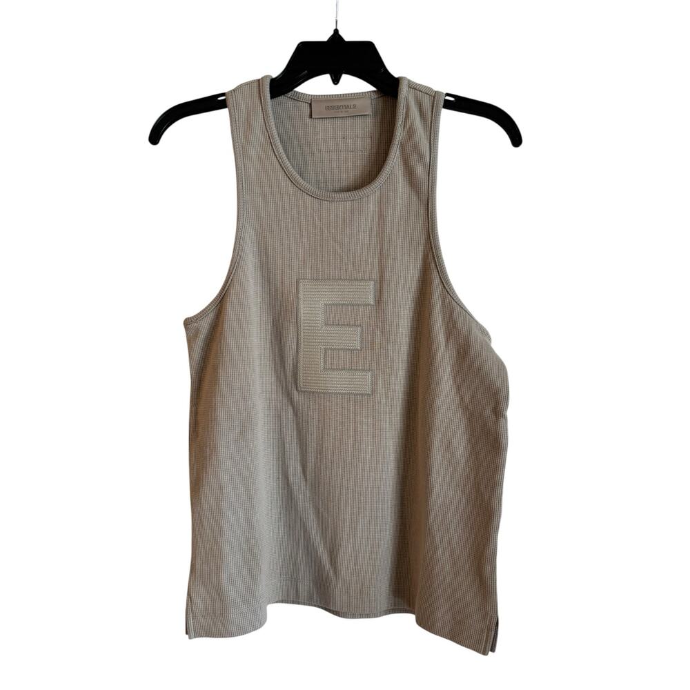 Fear of God Essentials Tank Top Women’s Small Beige Textured Waffle Knit Logo